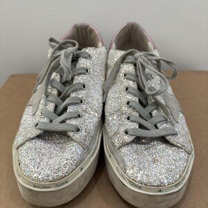 Golden Goose Hi Star Shoes Womens Size 38 Glitter Silver Pink Leather Italy Luxe